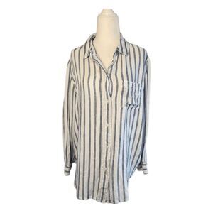 American Eagle Button Down Shirt White Blue Stripe Long Sleeve XS